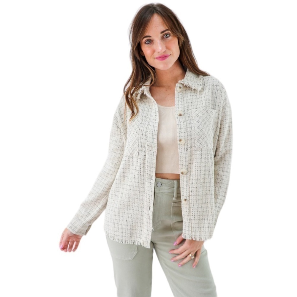 Sage The Label - NWT Villa Venture Fringe Plaid Cowgirl Shacket Button Down Sz L